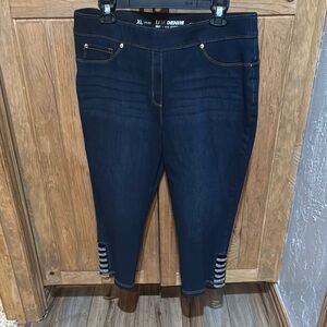 Indigo Blue Cropped Jeans with Striped Ankle Detail